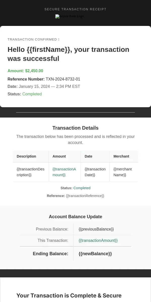 Receipt Email Template for Finance Banking