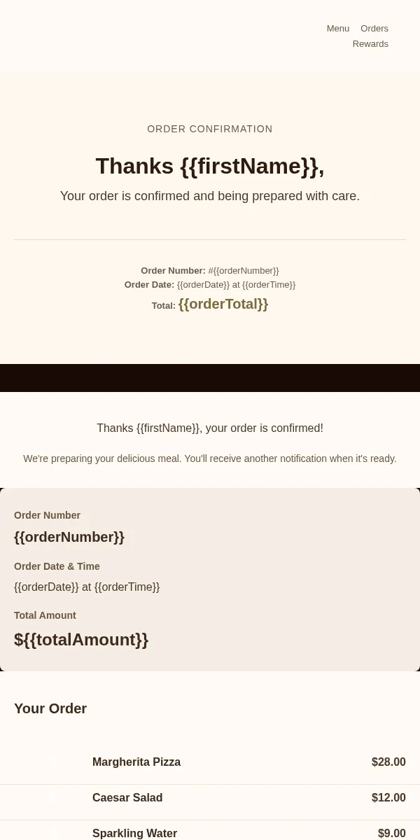 Receipt Email Template for Food Beverage