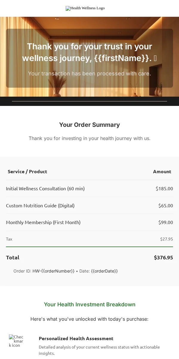 Receipt Email Template for Health Wellness