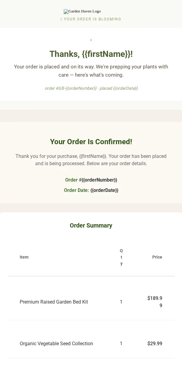 Receipt Email Template for Home Garden