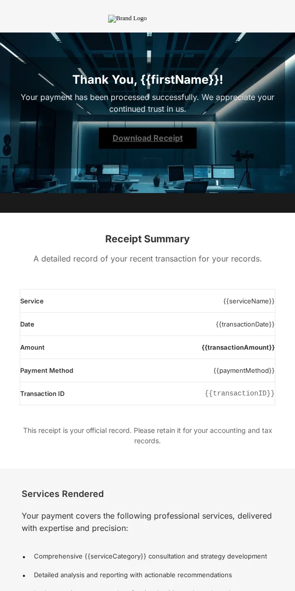 Receipt Email Template for Professional Services