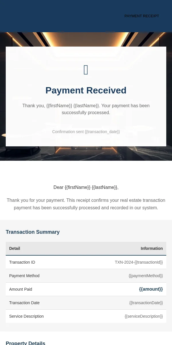 Receipt Email Template for Real Estate