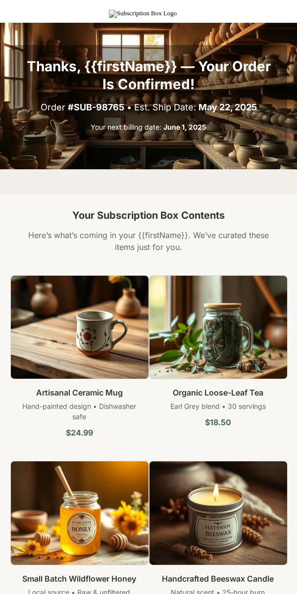 Receipt Email Template for Subscription Boxes