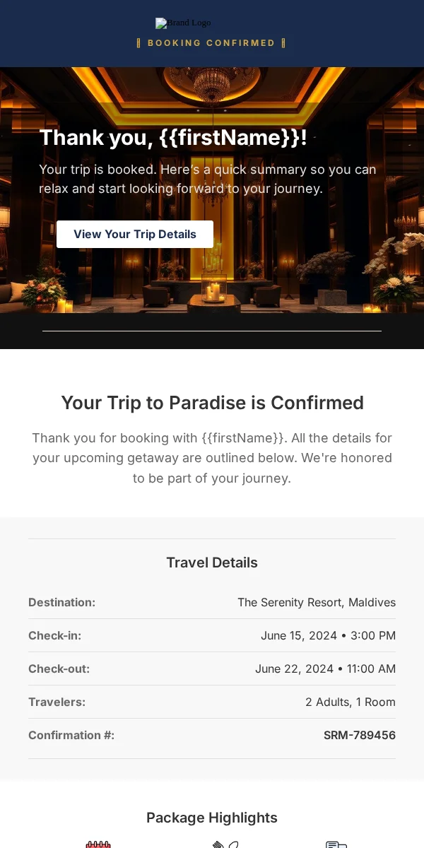 Receipt Email Template for Travel Hospitality