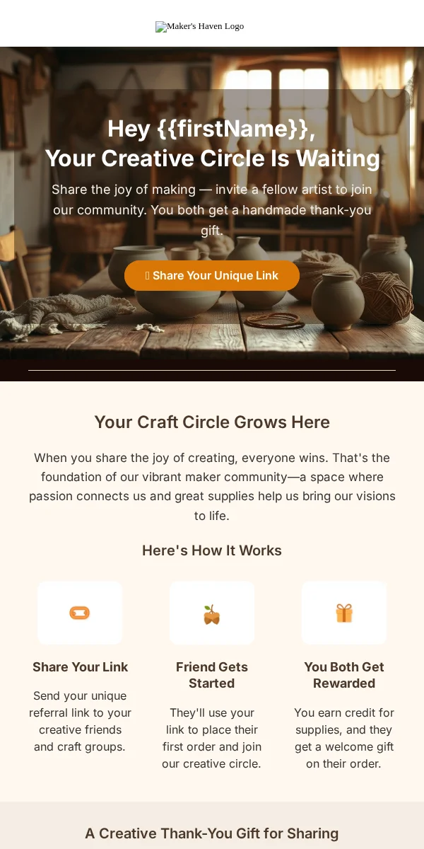Referral Program Email Template for Arts Crafts