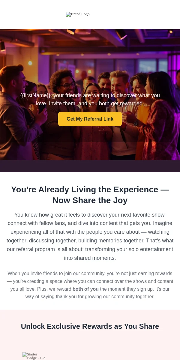 Referral Program Email Template for Entertainment Media