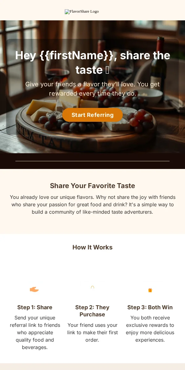Referral Program Email Template for Food Beverage