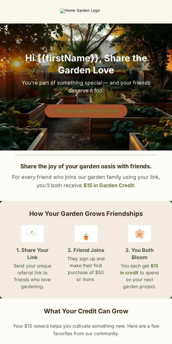 Referral Program Email Template for Home Garden