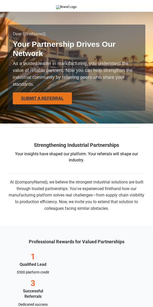 Referral Program Email Template for Manufacturing Industrial