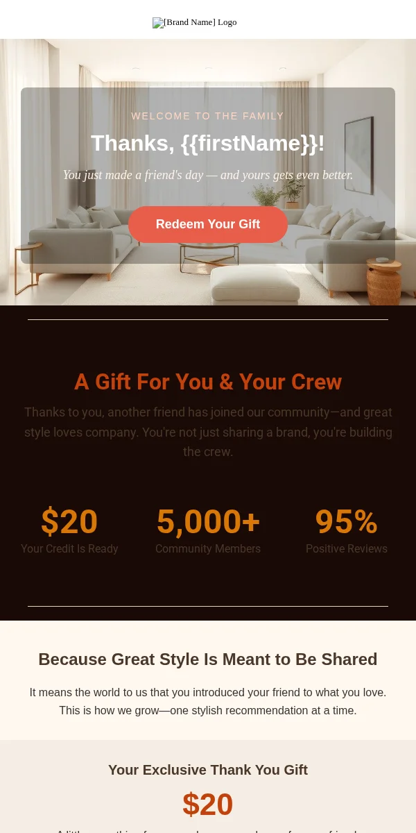 Referral Thank You Email Template for Apparel Fashion