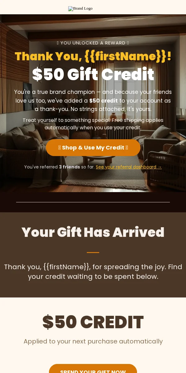 Referral Thank You Email Template for Ecommerce Retail
