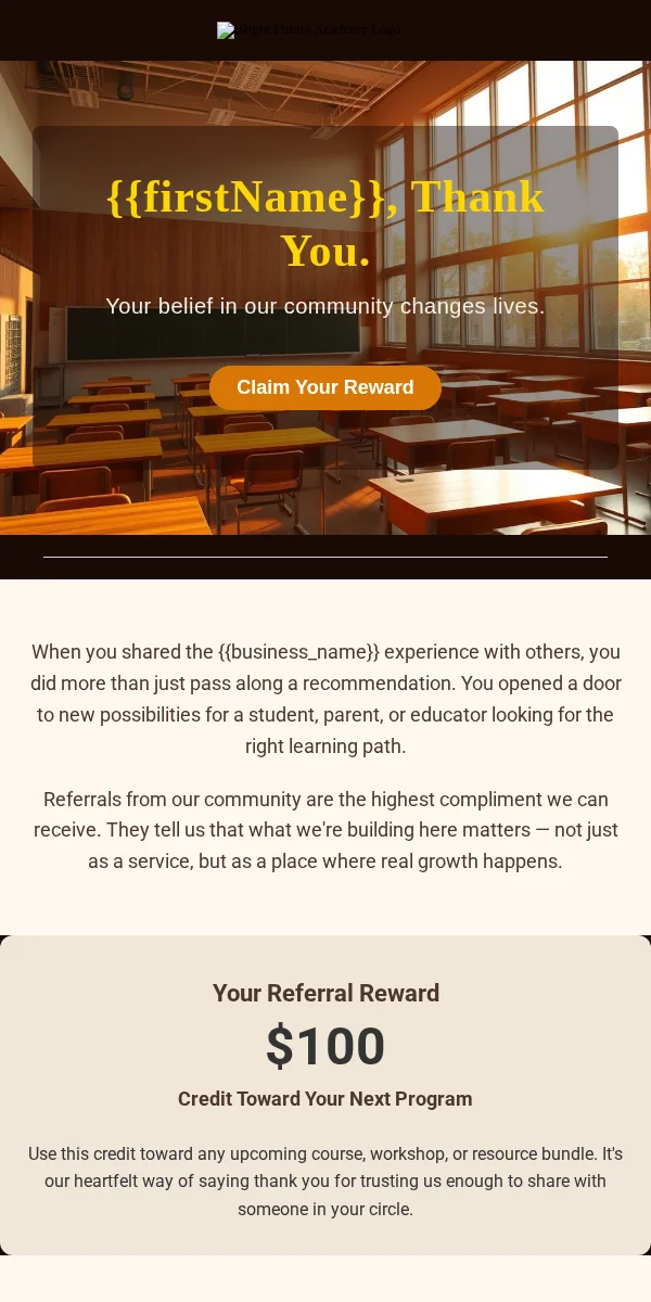 Referral Thank You Email Template for Education