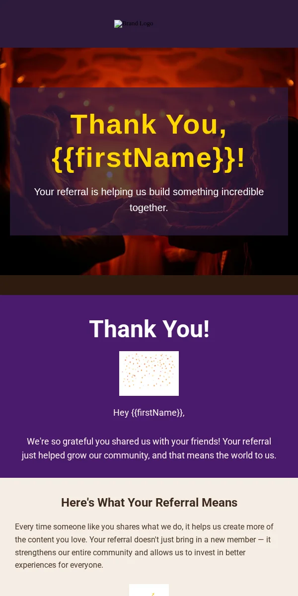 Referral Thank You Email Template for Entertainment Media