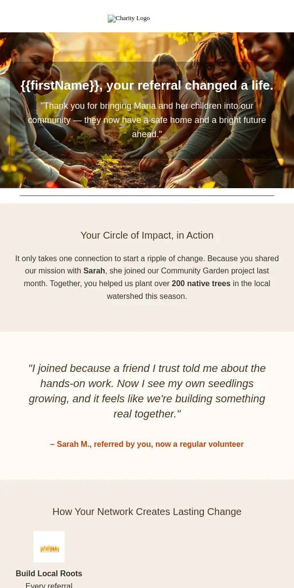 Referral Thank You Email Template for Nonprofit Charity