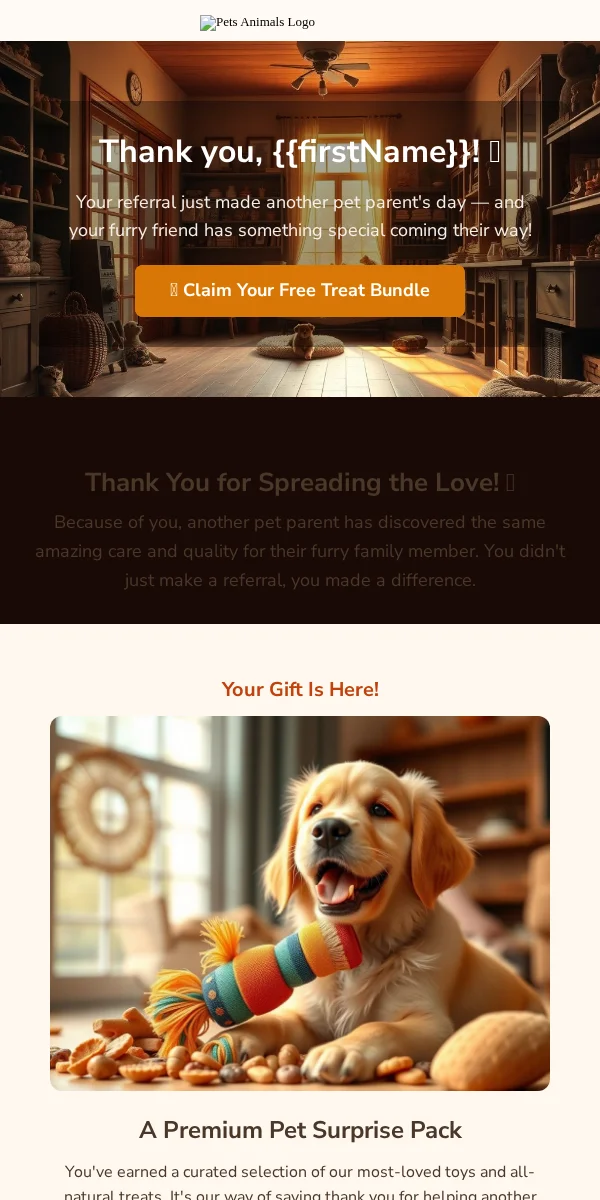 Referral Thank You Email Template for Pets Animals