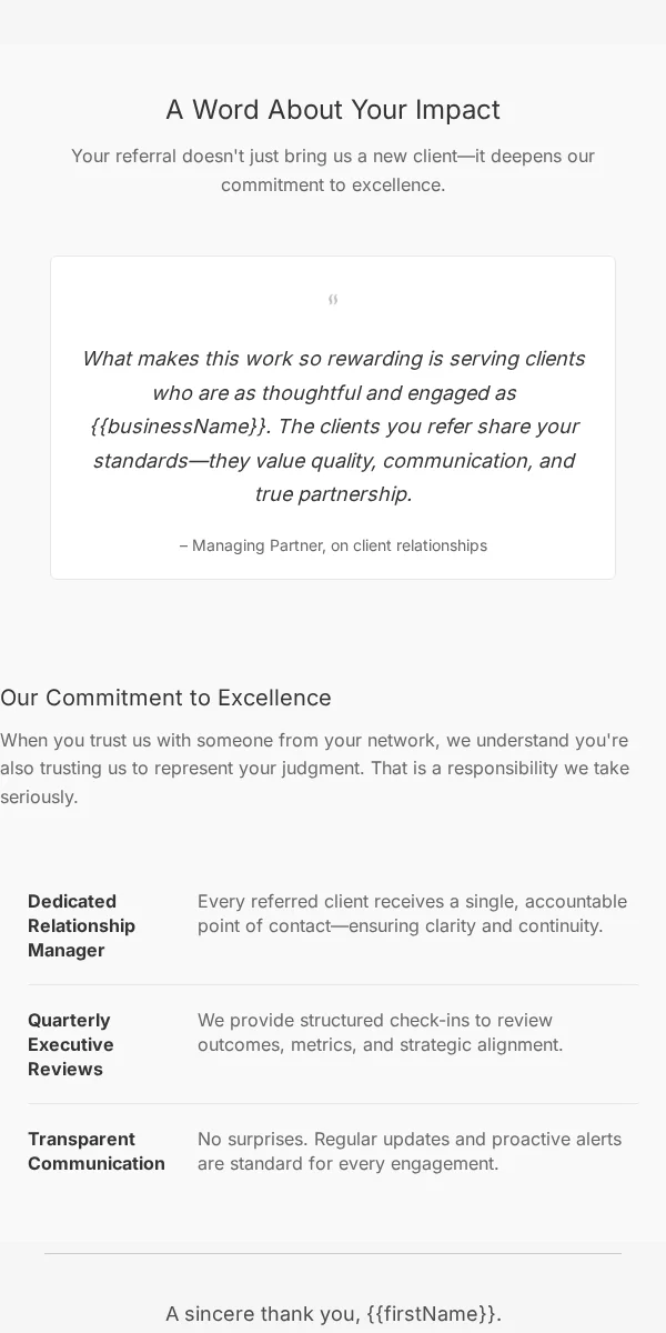 Referral Thank You Email Template for Professional Services