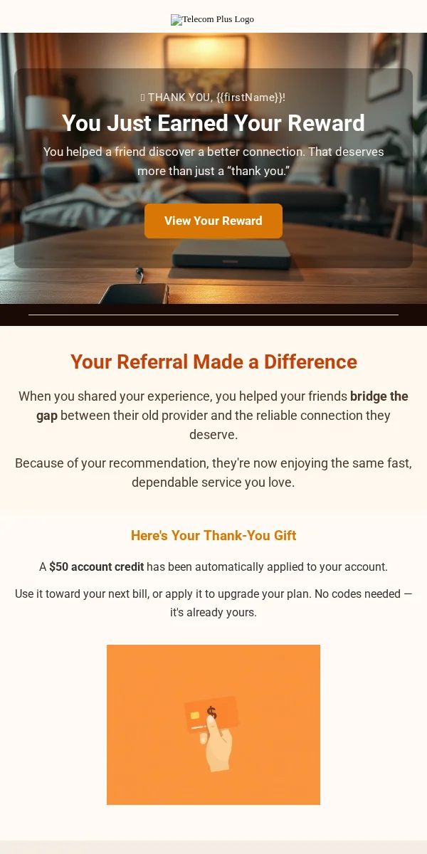 Referral Thank You Email Template for Telecommunications