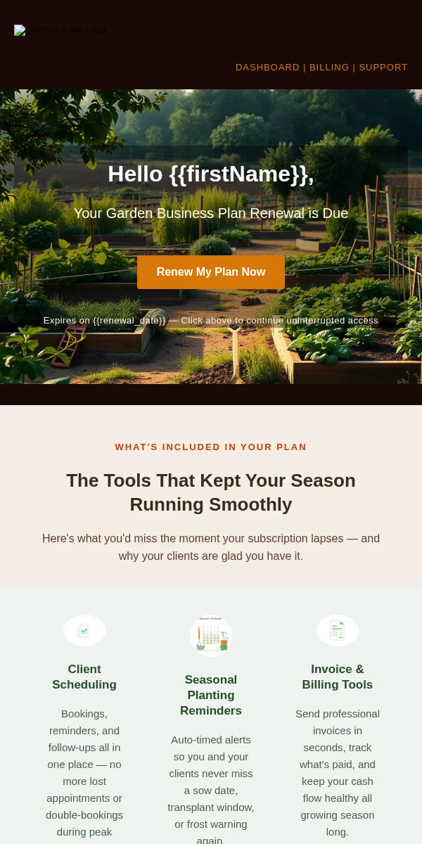 Renewal Reminder Email Template for Home Garden