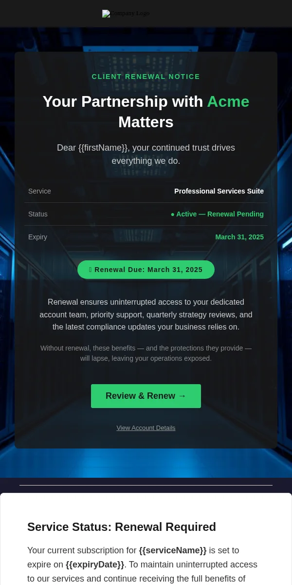 Renewal Reminder Email Template for Professional Services