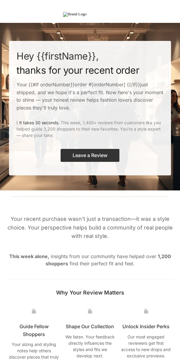 Review Request Email Template for Apparel Fashion