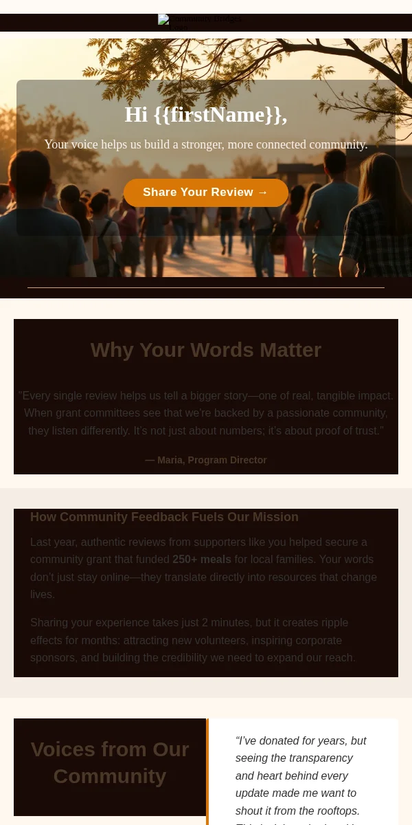 Review Request Email Template for Nonprofit Charity