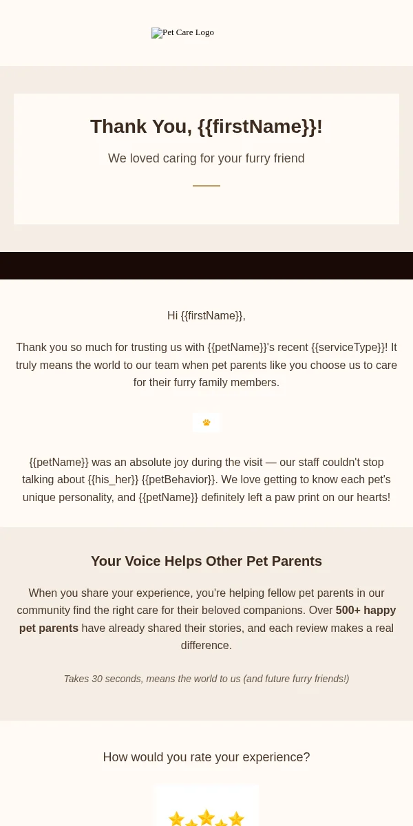 Review Request Email Template for Pets Animals