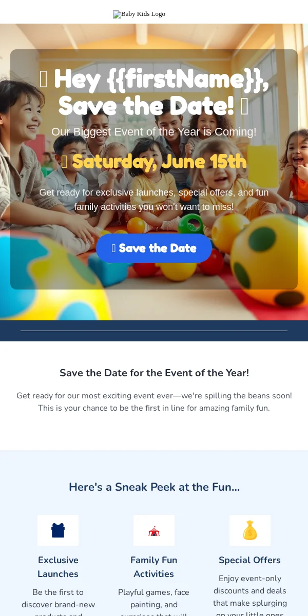 Save The Date Email Template for Baby Kids