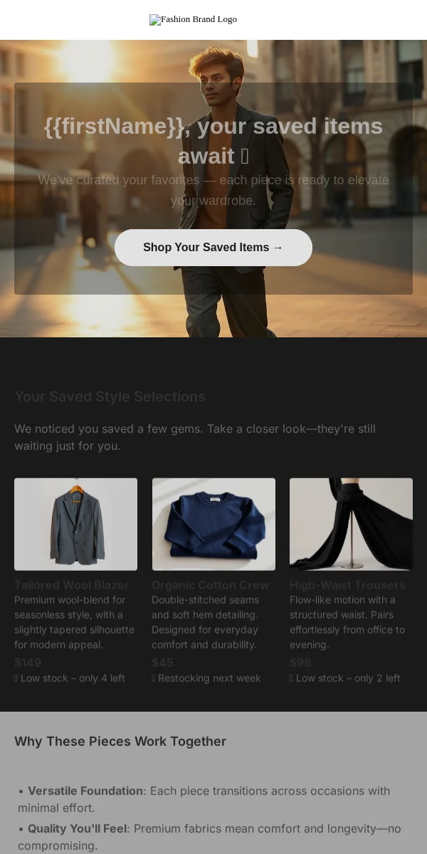 saved items reminder email template for fashion brands