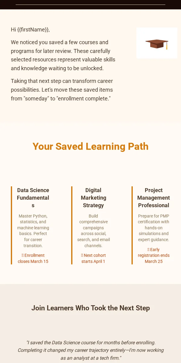 saved items reminder email template for education