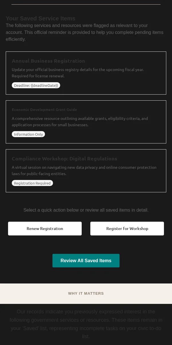 saved items reminder email template for government agencies