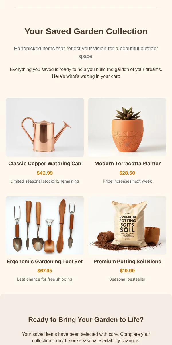 saved items reminder email template for home & garden