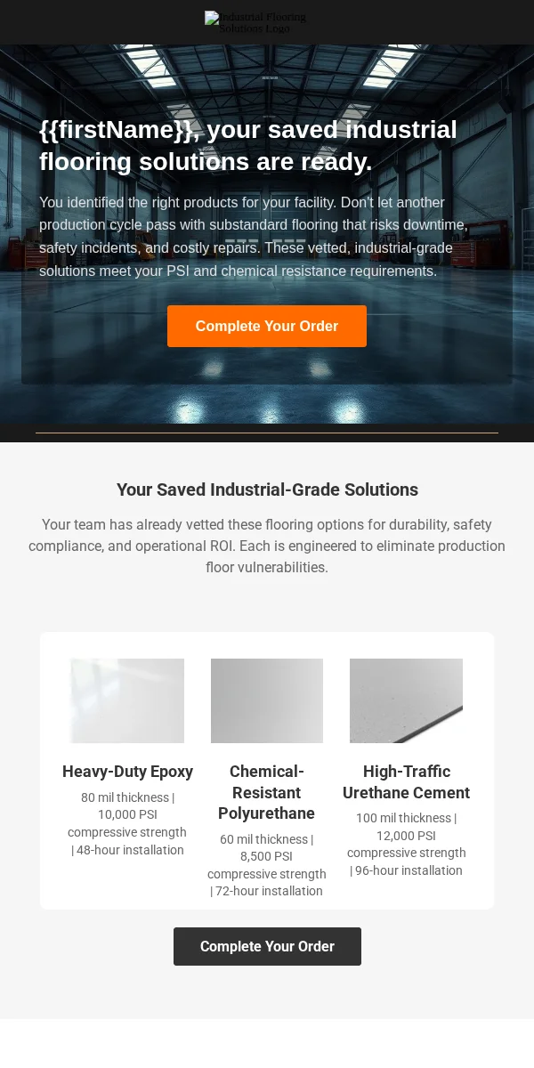 saved items reminder email template for manufacturing