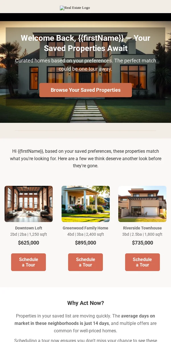 saved items reminder email template for real estate
