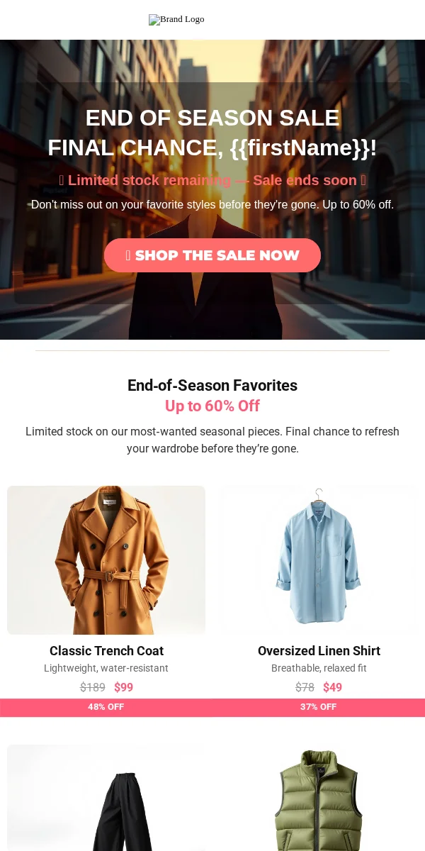 Seasonal Sale Email Template for Apparel Fashion