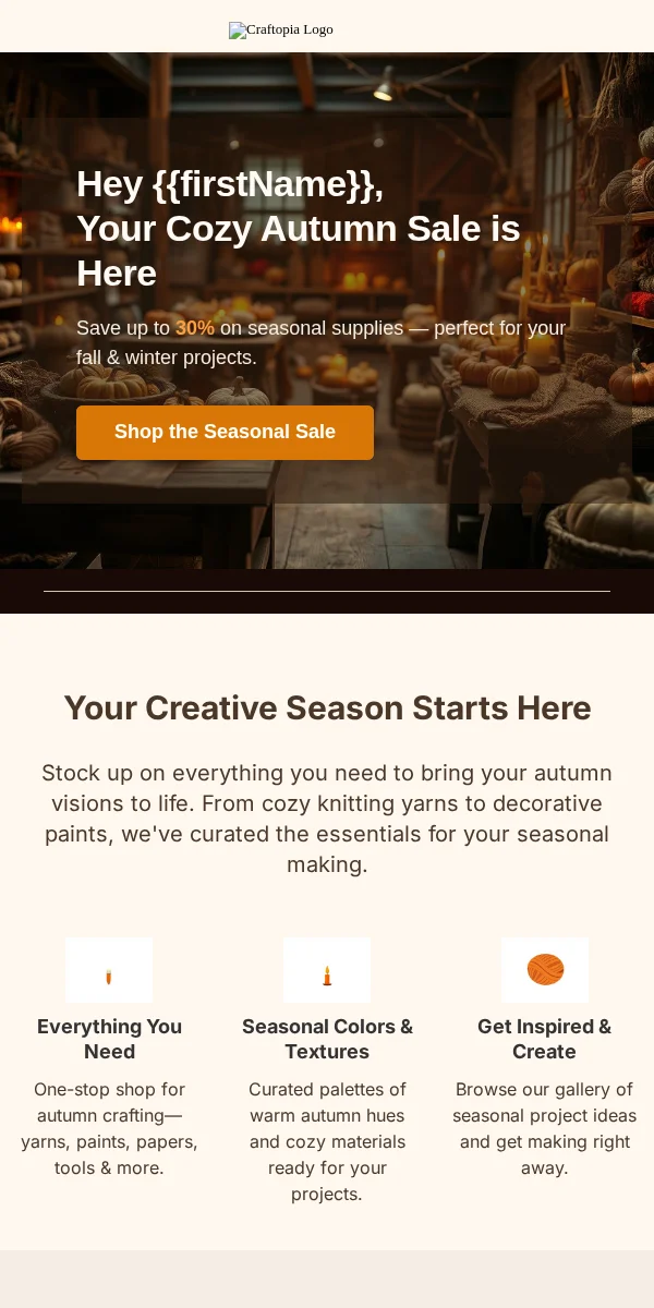 Seasonal Sale Email Template for Arts Crafts