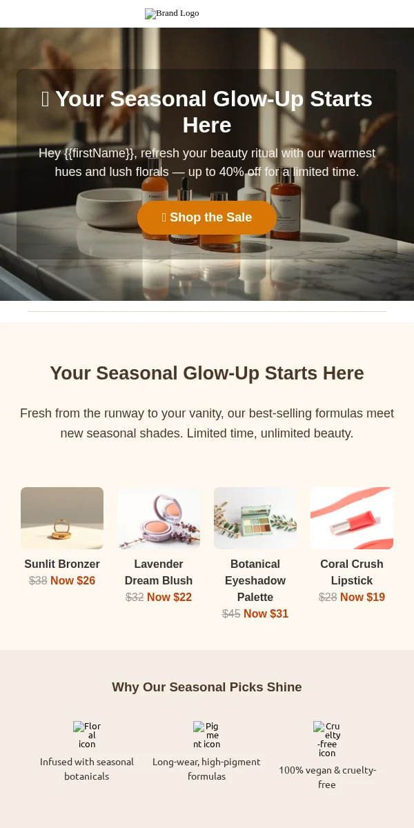 Seasonal Sale Email Template for Beauty Cosmetics