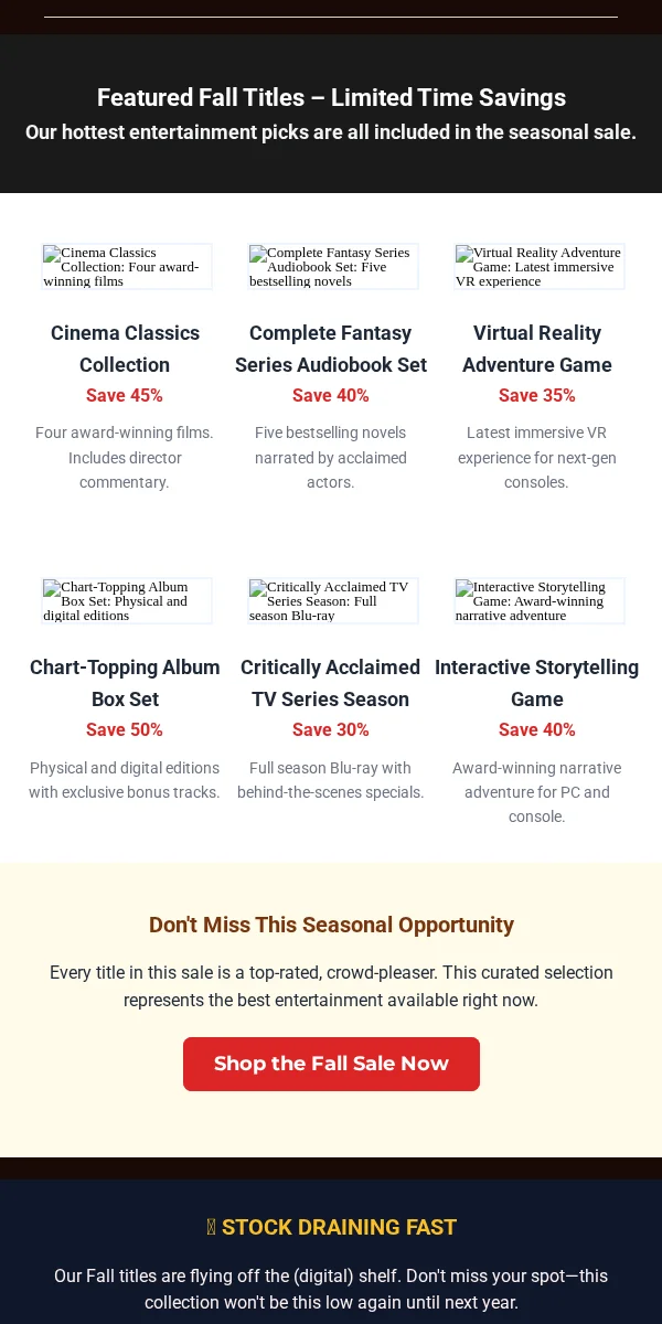 Seasonal Sale Email Template for Entertainment Media
