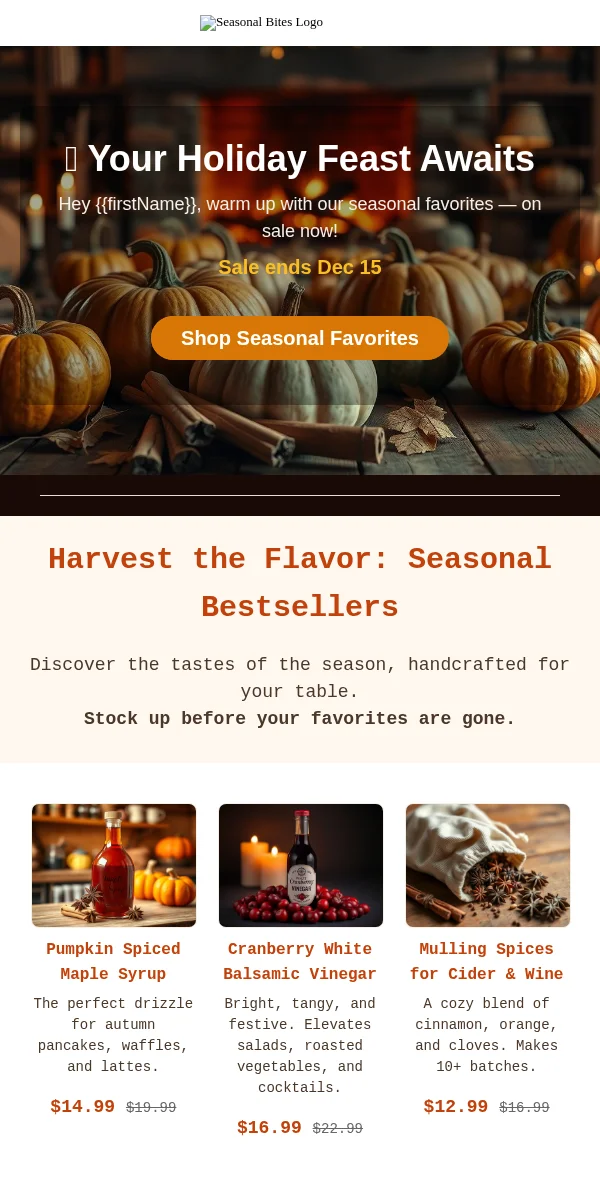 Seasonal Sale Email Template for Food Beverage
