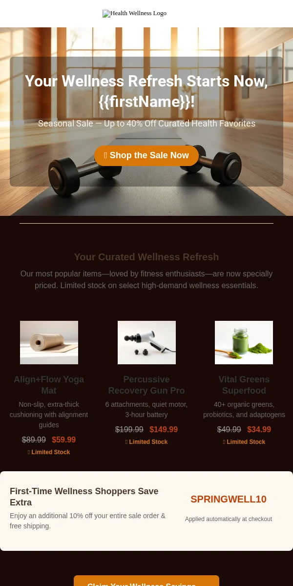 Seasonal Sale Email Template for Health Wellness
