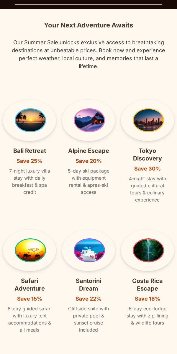 Seasonal Sale Email Template for Travel Hospitality