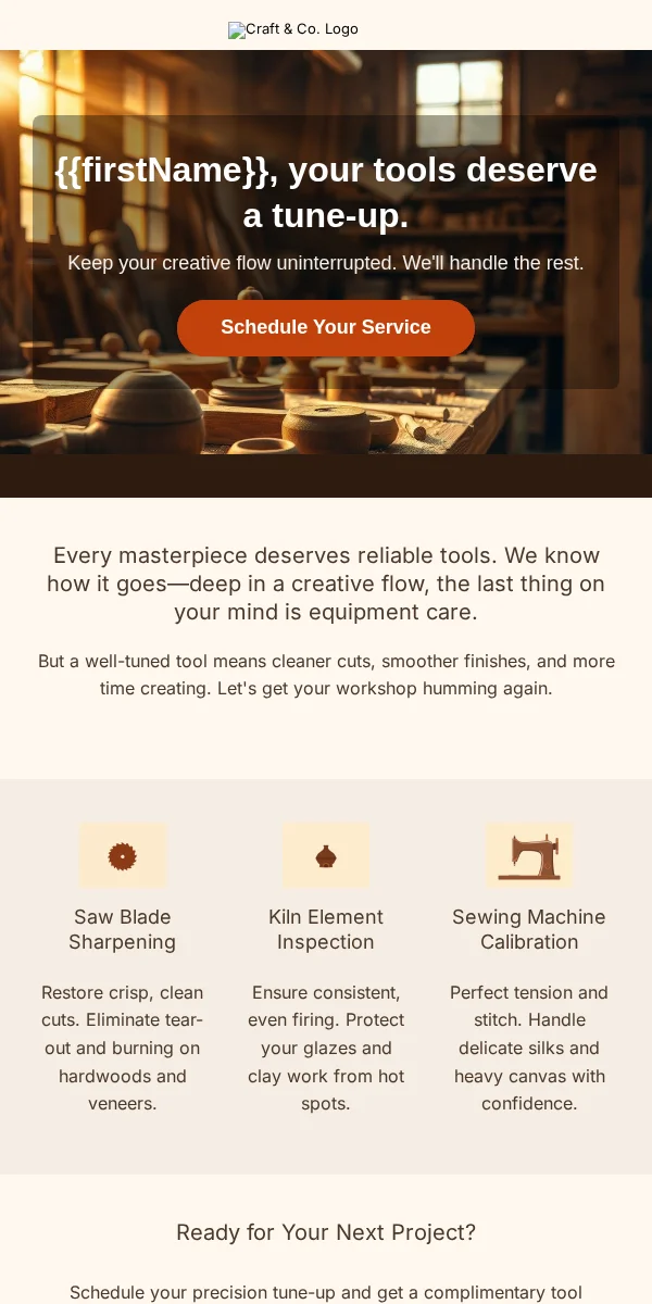 Service Reminder Email Template for Arts Crafts