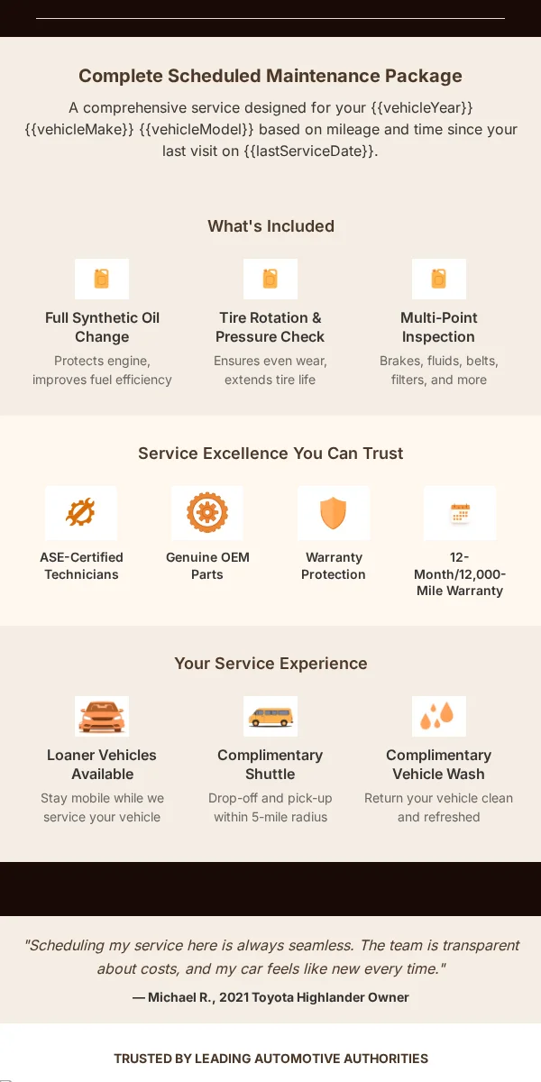 Service Reminder Email Template for Automotive