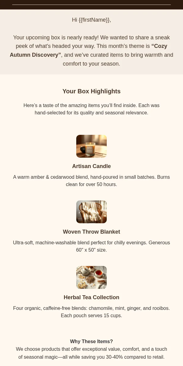 Service Reminder Email Template for Subscription Boxes
