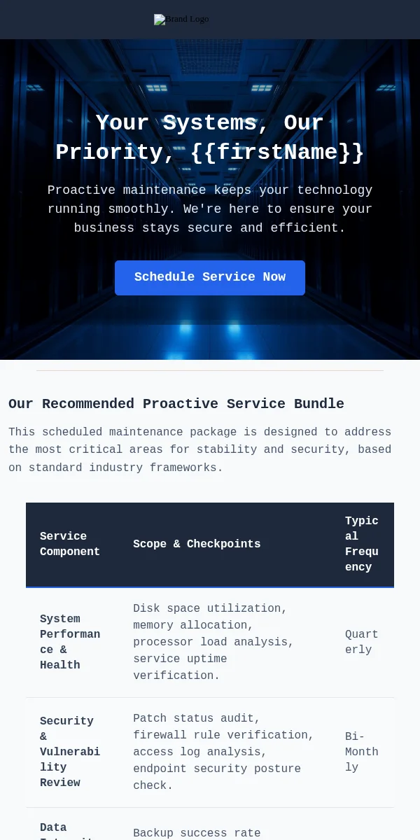 Service Reminder Email Template for Technology