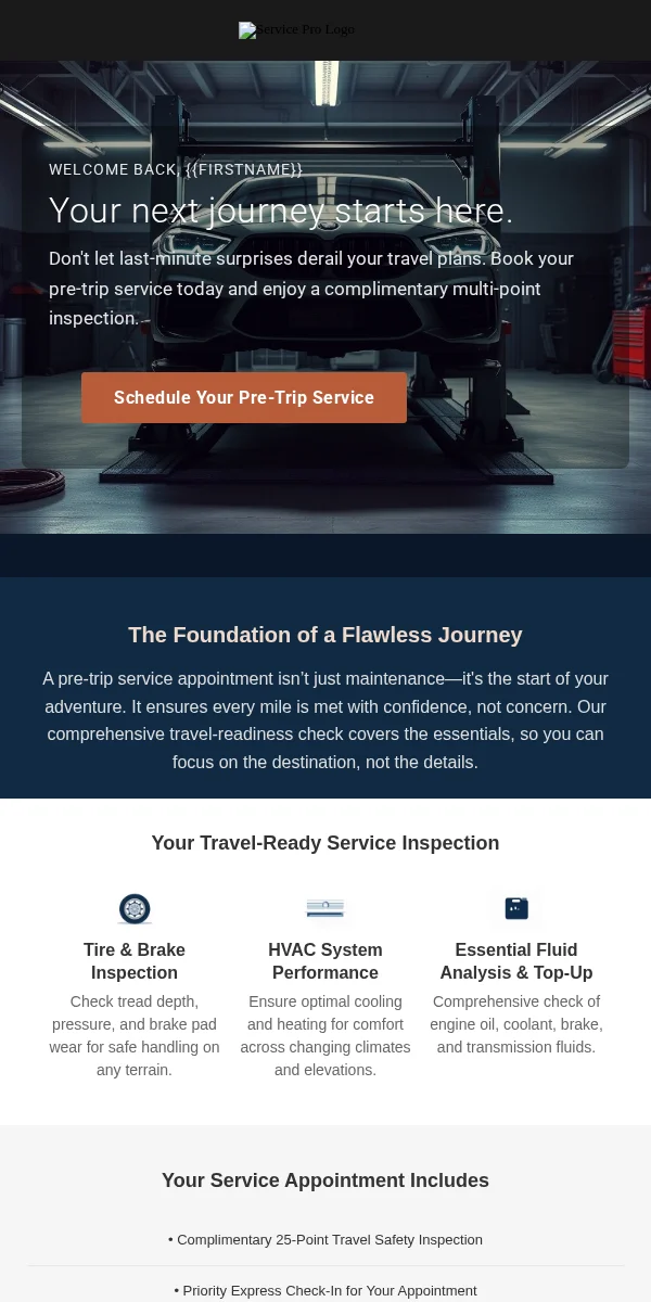 Service Reminder Email Template for Travel Hospitality