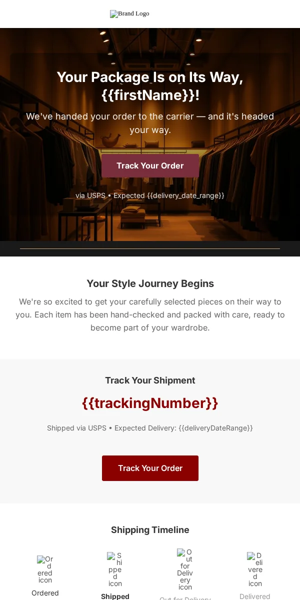 Shipping Notification Email Template for Apparel Fashion