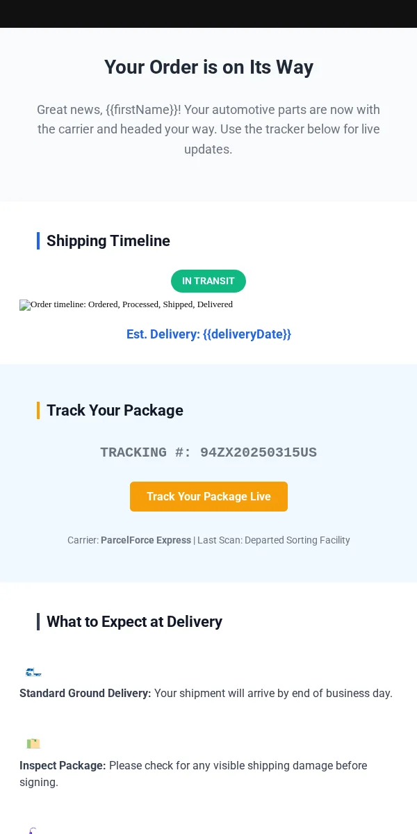 Shipping Notification Email Template for Automotive