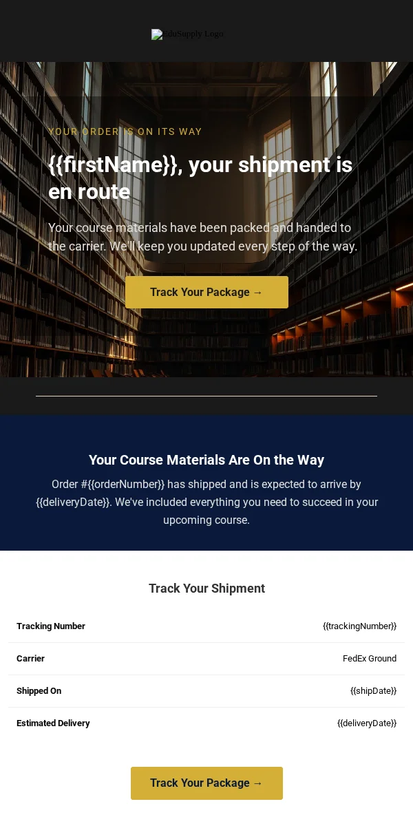 Shipping Notification Email Template for Education