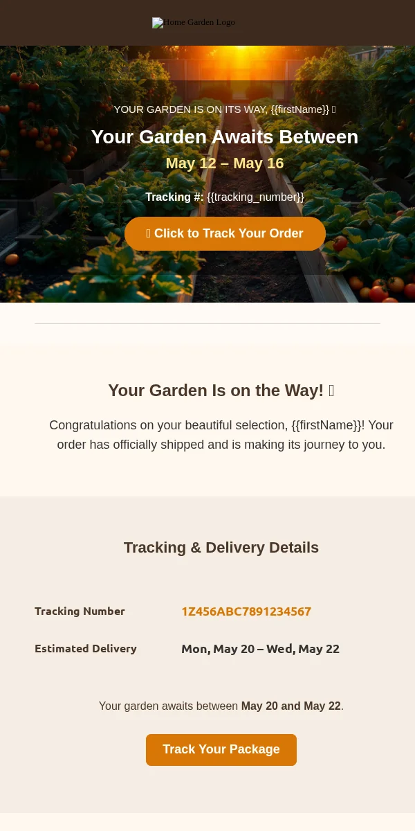 Shipping Notification Email Template for Home Garden
