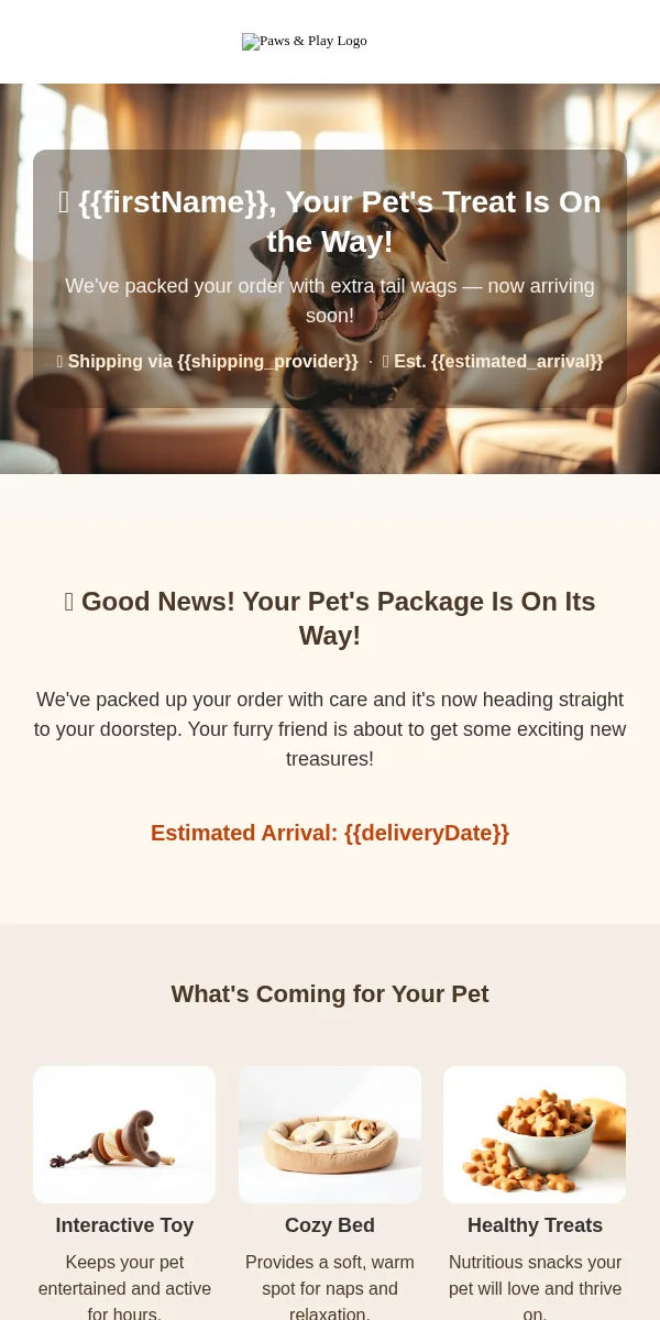 Shipping Notification Email Template for Pets Animals